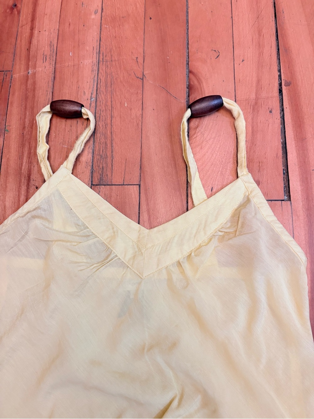 DYNAMITE Light Yellow Camisole with Wood-Bead Straps Elasticized Waist - XS